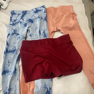 High waist scrunched butt gym leggings with one cropped shirt (new!)